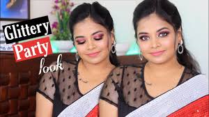 party makeup look for saree with lens