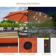 Joyesery 7 5 Ft Solar Led Patio Umbrellas With Solar Lights And Tilt On Market Umbrellas Orange