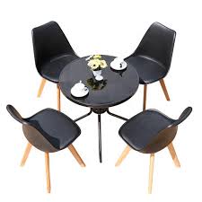 Used but in good condition one of the chair has a very small scratch. Hot Sale Morden Furniture Round Small Dining Table Set Black Coffee Bar Table 4 Chairs With Wood Leg Leather Cushion Buy Furniture Set Bar Table 4 Chairs Table And Chairs For Dining