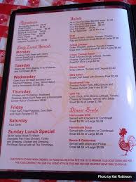 menu of red rooster bistro in fort