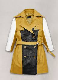 Color Contrast Leather Trench Coat