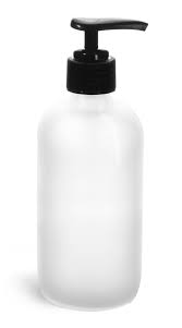Frosted Clear Glass Boston Round Bottle With Black Lotion Pump 12 Pack 8 Oz