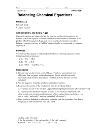 Minilab Balancing Chemical Equations