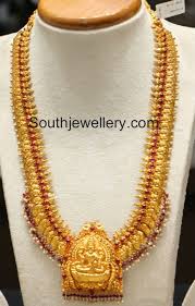 Temple Lakshmi Kasulaperu Haram Jewelry Design Gold