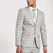 Light Grey Check Slim Fit Suit Jacket In 2019 Products