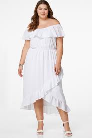 plus size white ruffled midi dress a