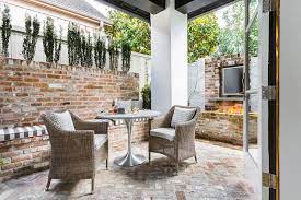 Red Brick Patio With Outdoor Tv Over