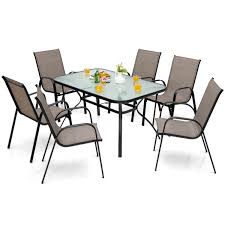 7 Piece Patio Dining Set With 6 Stackable Chairs Costway