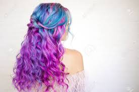 For fantasy colors like purple, blue, and pink, we can employ various methods like continuously washing the hair, bleaching the hair, and color removers. Back View Of Stylish Youth Girl With Bright Hair Coloring Ombre Stock Photo Picture And Royalty Free Image Image 124789435