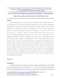 Pdf Error Analysis Of English Paragraphs By Pakistani