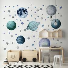 Watercolor Planets And Stars Wall Decal