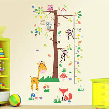 Large Tree Cartoon Animals Height Ruler Growth Chart Wall Decals Kids Room Nursery Decor Wall Stickers Art Grass Giraffe Mushroom Wallpaper All Wall