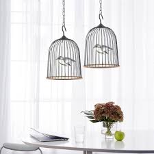 Black Birdcage Pendant Lighting 1 Light Rustic Metal Led Hanging Lamp In White Light With Black Pink Bird Takeluckhome Com