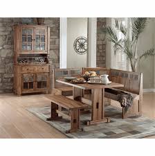 The rectangular table features a solid wood top straight edges and sleek square tapered legs while the side chairs feature vertical slat signature design by ashley 'larchmont' dark brown dining room buffet and hutch. Rustic Oak Breakfast Nook And Oak Hutch Buffet Set