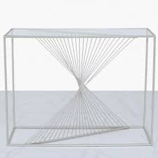 silver metal clear glass console table