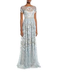 Embroidered Gown W Metallic Lace Trim