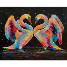 Beautiful Two Swans Painting On Canvas