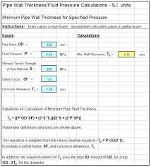 Minimum Pipe Wall Thickness Calculator Excel Spreadsheet