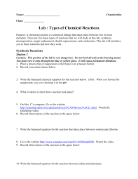 lab types of chemical reactions