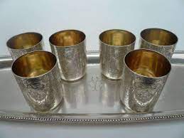 6 russian silver vodka shot glasses
