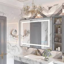 32 In W X 24 In H Rectangular Frameless Led Lighted Wall Mount Bathroom Vanity Mirror In Silver