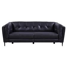 Armen Living Primrose Contemporary Sofa In Dark Metal Finish And Navy Genuine Leather