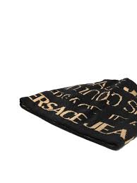 versace jeans couture all over logo print beanie black