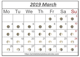 Printable March 2019 Moon Calendar Moon Phase Calendar