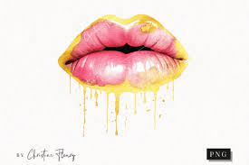watercolor drip lips clipart gráfico