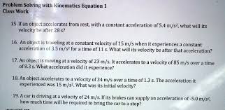 Kinematics Equations Classwork