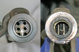 the bullet proof sel egr cooler left uses s that are spun in a helical pattern as pared to the stock egr cooler with a finned pattern right
