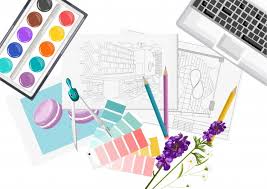 An online fashion designing course with certificate in india inculcates the knowledge of textile and designing in the minds of the young learners.this course forms the deep understanding of fashion designing and about its ongoing trends in india. Premium Vector Interior Designer Desk With Pantone Color Formula Guide Keyboard Sketch Watercolor Paint And Compass
