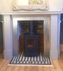 fireplace hearth tiles black and white