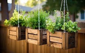 Wooden Planter Boxes And Hanging Plants