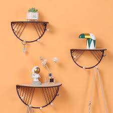 Metal Semicircle Wall Shelf Wood Half