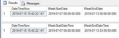 sql server find week start and end