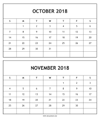 Blank Two Month Calendar 2018 October November To Print 2018