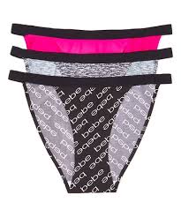 Bebe Hot Pink Gray Black Brazilian Panty Set Women