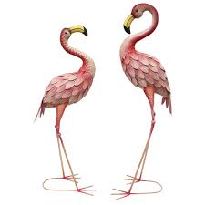 Pink Flamingo Garden Statue Set