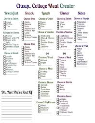 Cheap College Meal Planner Creator College Meals College