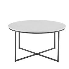 Wooden cocktail table wood white wash color coffee table in round shape, hand made beautifully home decor table indian art. Walker Edison 36 Modern Glam Faux Marble Round Coffee Table Faux White Marble Black Bbf36alctwm Best Buy