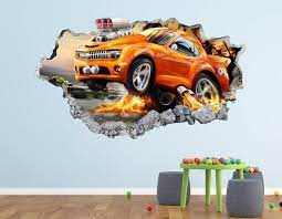 Cartoon Car Wall Decal Sport 3d Smashed