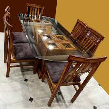 6 seater teak wood dining table set