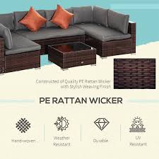 outsunny 4 pieces patio pe rattan wicker sofa set outdoor all weather 6 seater conservatory furniture w red gl coffee table cushions