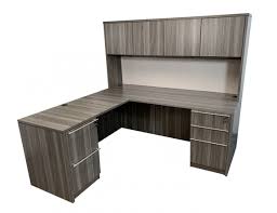 gray l shaped executive desk with hutch