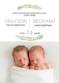 Twins Birth Announcements Personalized Twin Baby Card Templates