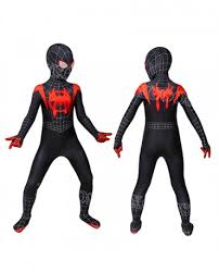 Miles morales swings back into the spotlight! Spider Man Into The Spider Verse Miles Morales Kids Cosplay Costume Jumpsuit