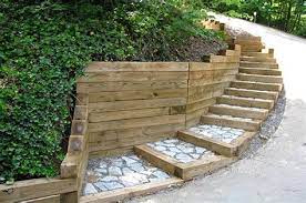 Timber Retaining Wall With Curved Steps