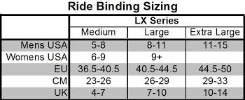 Snowboard Binding Size Chart