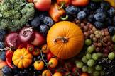 autumn melange of pumpkin  vegetables  and fruit